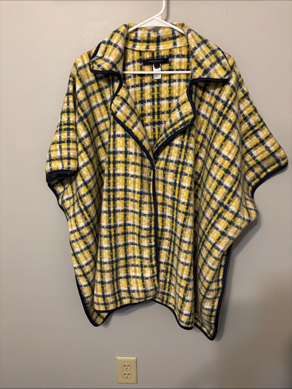 Yellow Plaid  Cape with Navy Trim